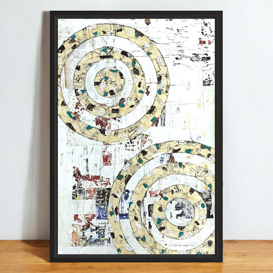 Original Framed Mixed Media Modern Art Collage Painting 12x18 "Gyrate"