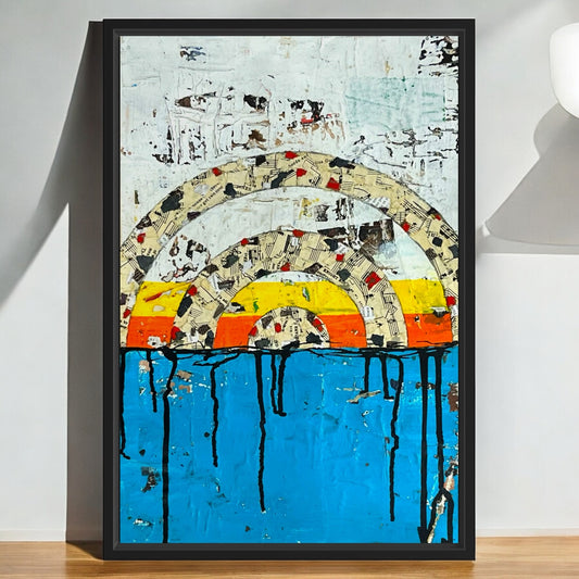 Original Framed Mixed Media Modern Art Collage Painting 12x18 "Coastic"