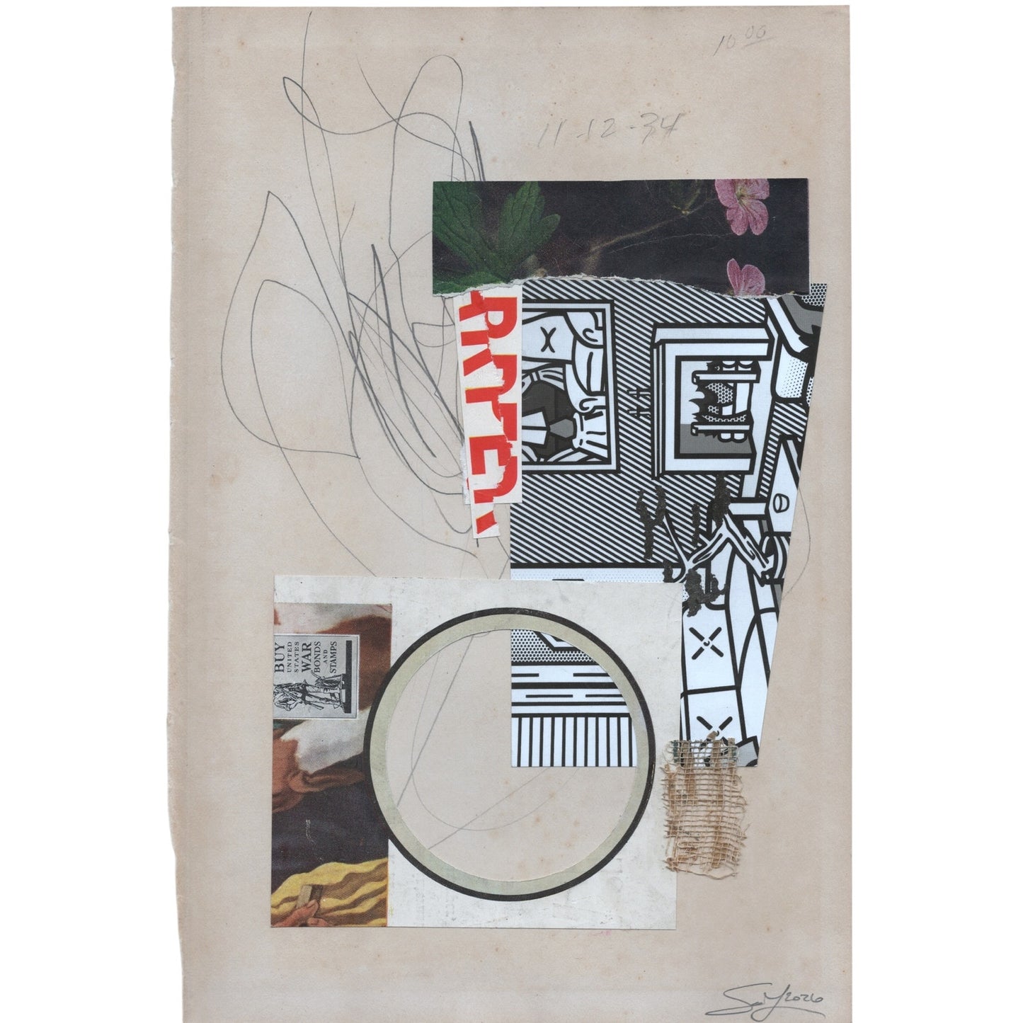 Original Mixed Media Modern Art Collage "Skelic" 6.25x9.5" Signed