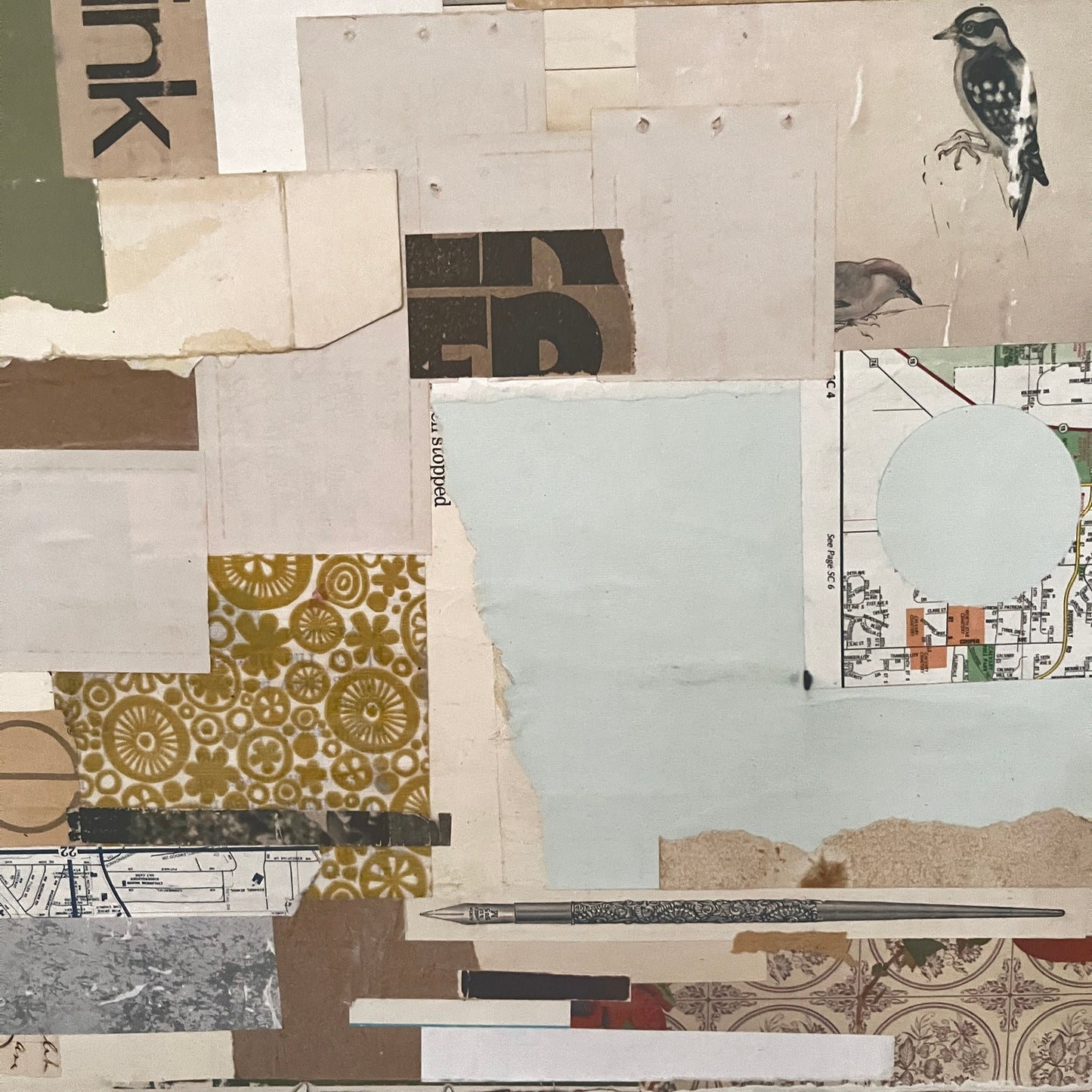 Original 18x24" Mixed Media Modern Art Collage on Canvas "Itinerarian"