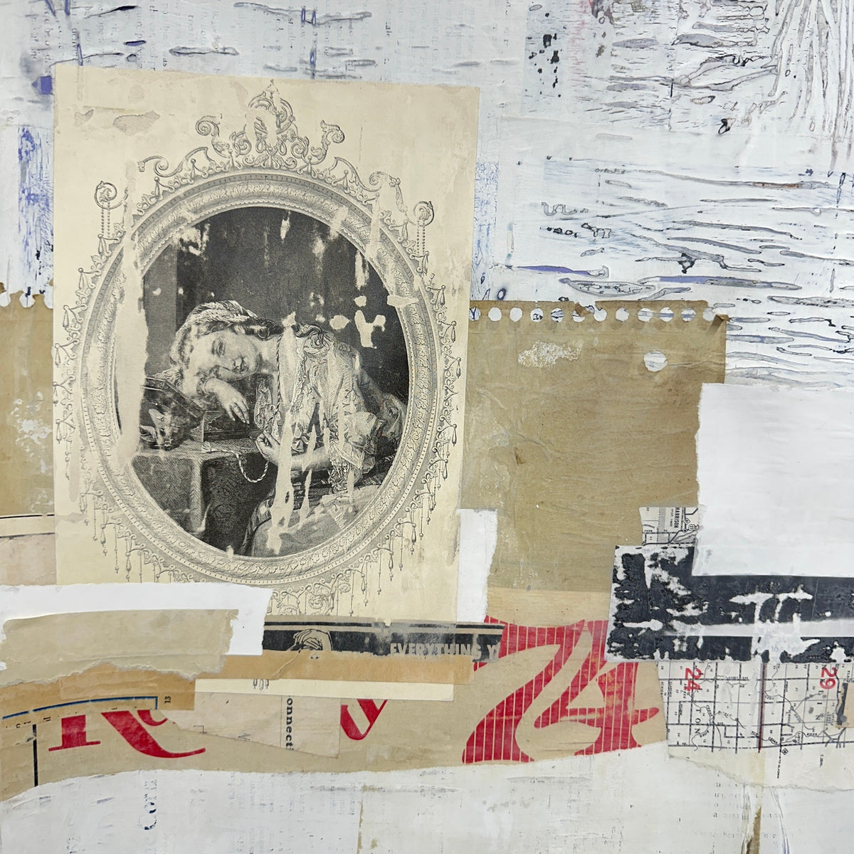 Original Mixed Media Modern Art Collage Painting 18x24 "Tranche" Signed