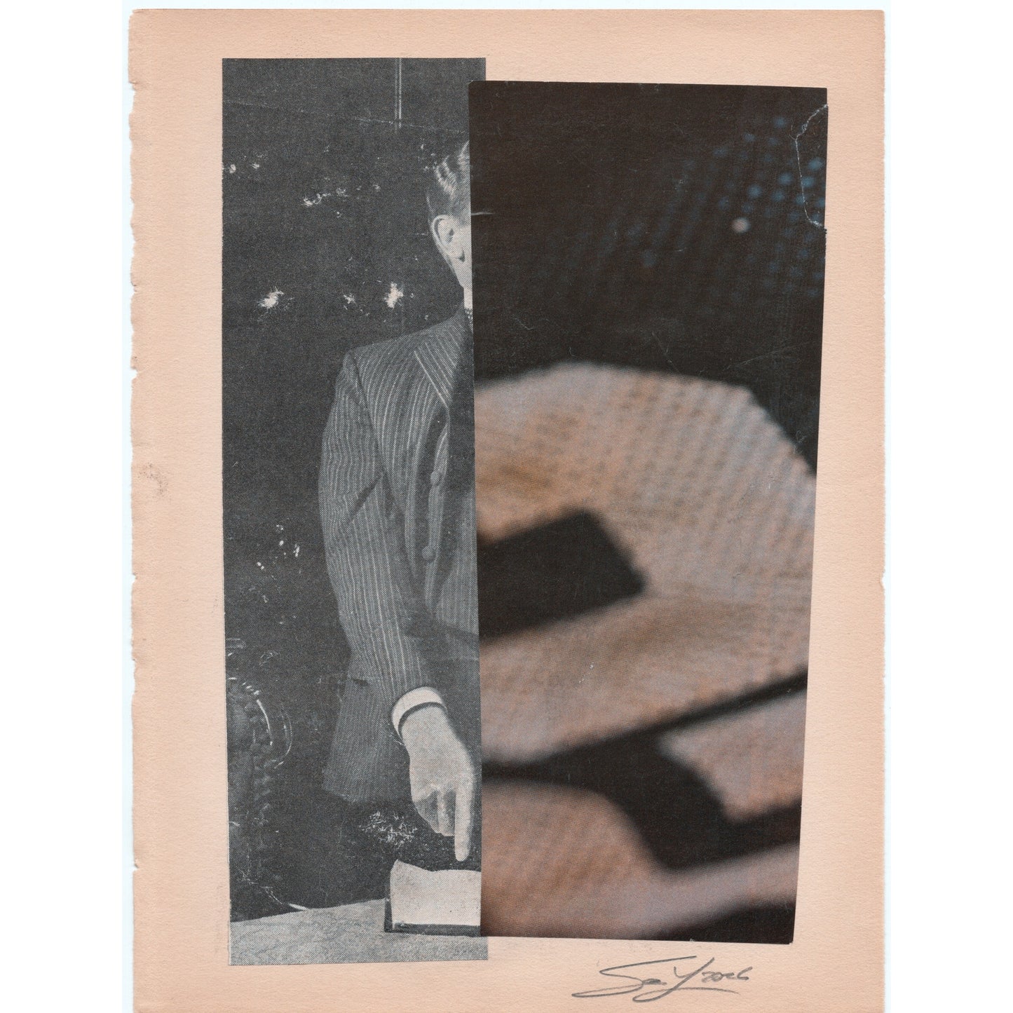 Original Mixed Media Modern Art Collage "Dasypodidae" 5.75x7.5" Signed