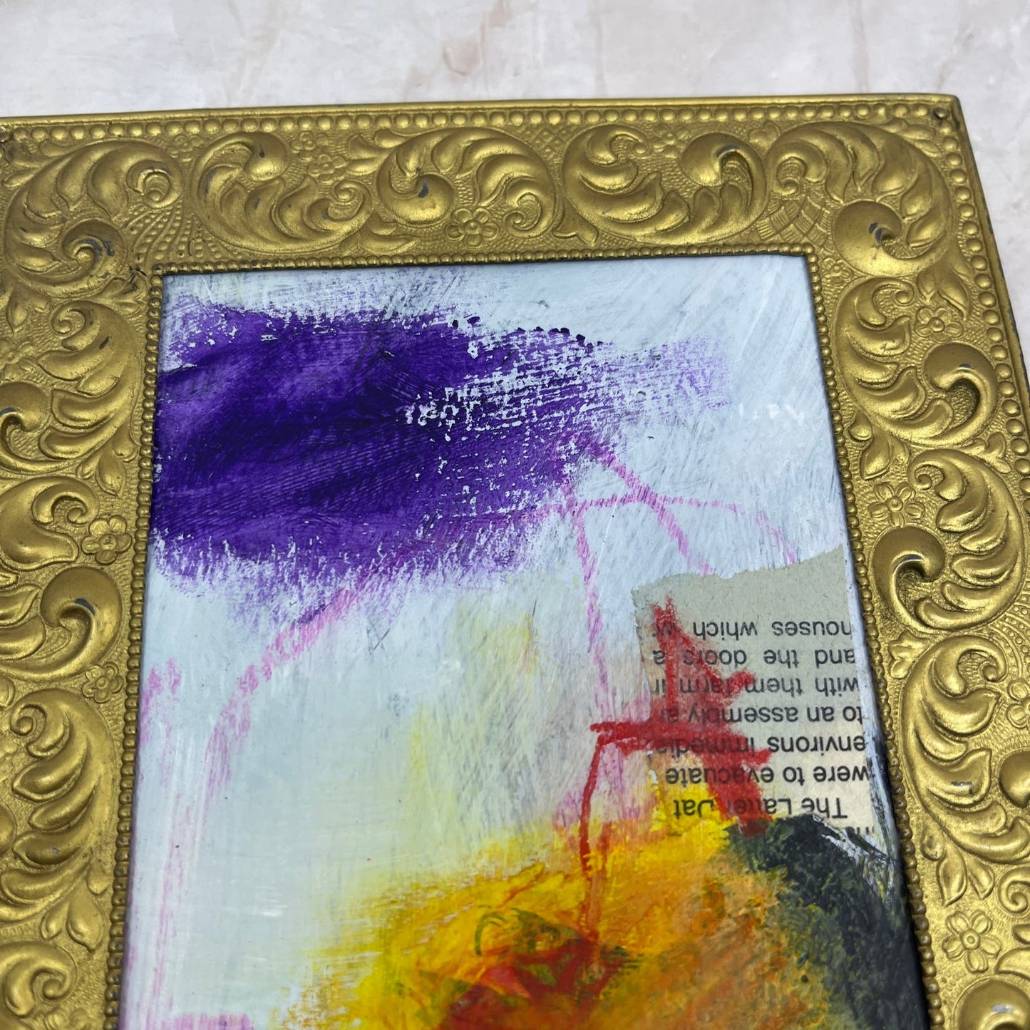 Original Framed Abstract Art Painting 5.5x7.5" in Antique Frame Purple TG8