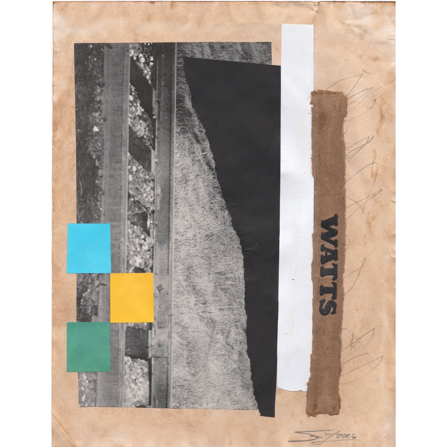 Original Mixed Media Modern Art Collage "Watts" 8.5x11" Signed