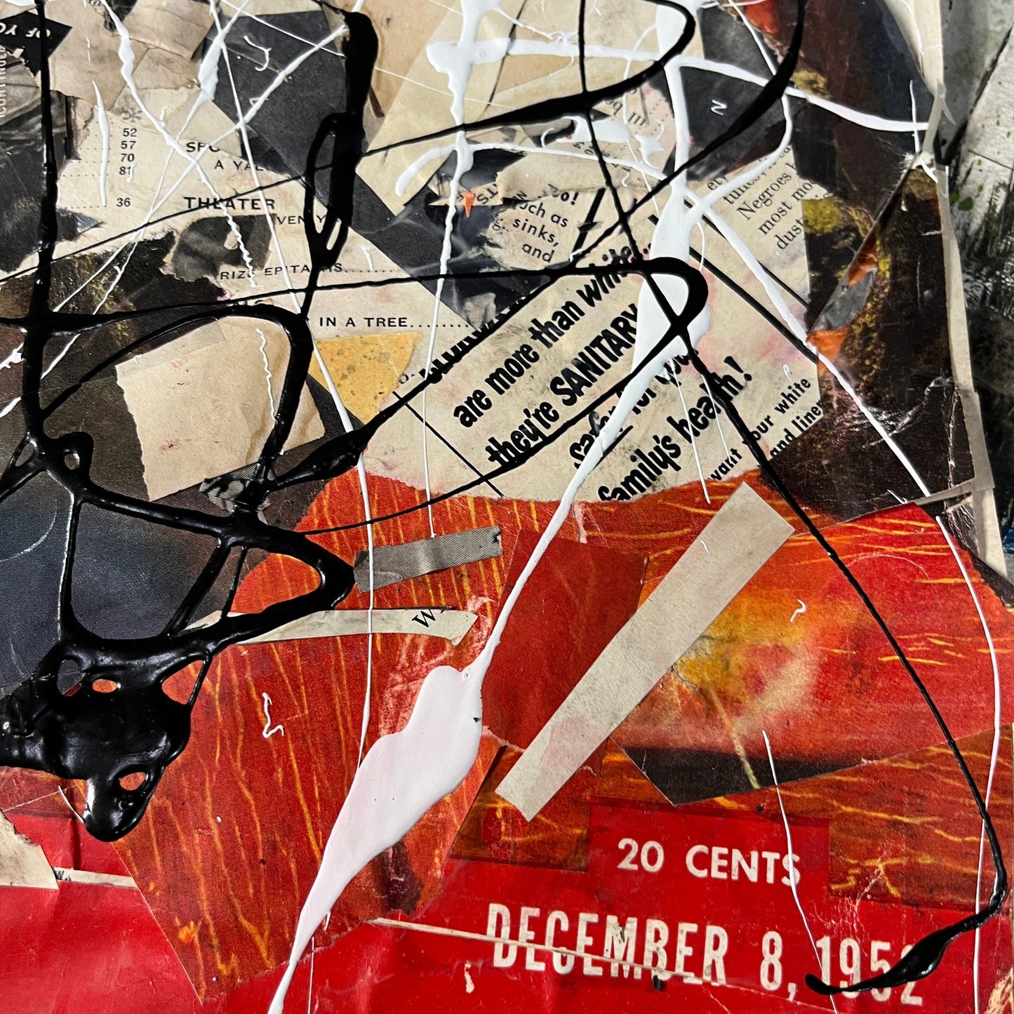 Original Mixed Media Abstract Art Collage 11x14 "1952 Dec 8 Life Magazine"