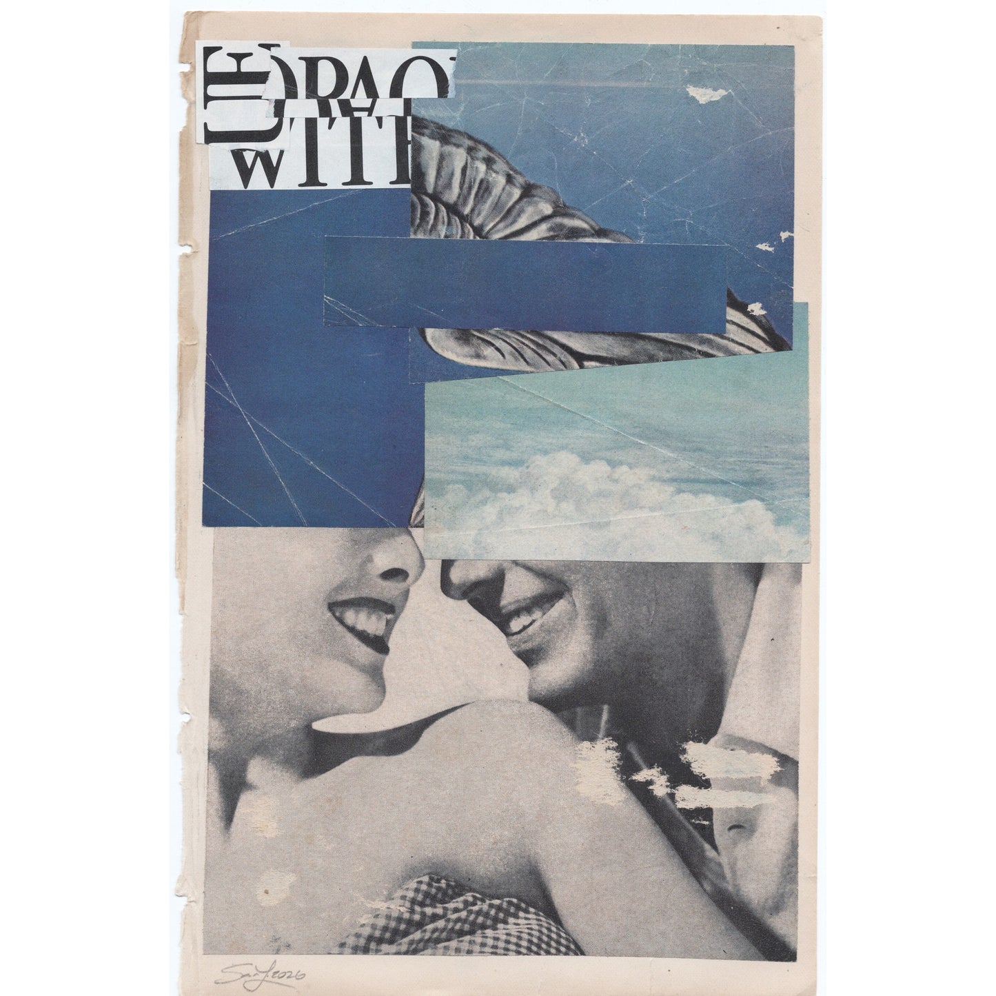 Original Mixed Media Modern Art Collage "Sanguineous" 5.75x9" Signed