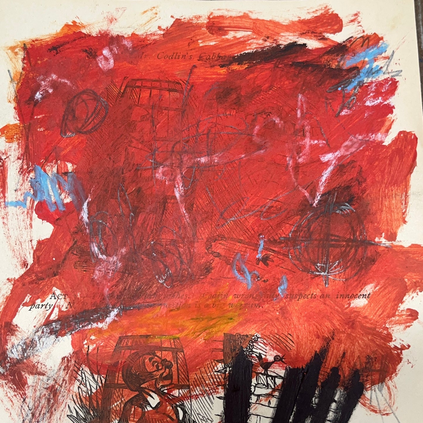 Original Abstract Modern Art Painting on Paper from 1875 Magazine #3 Signed