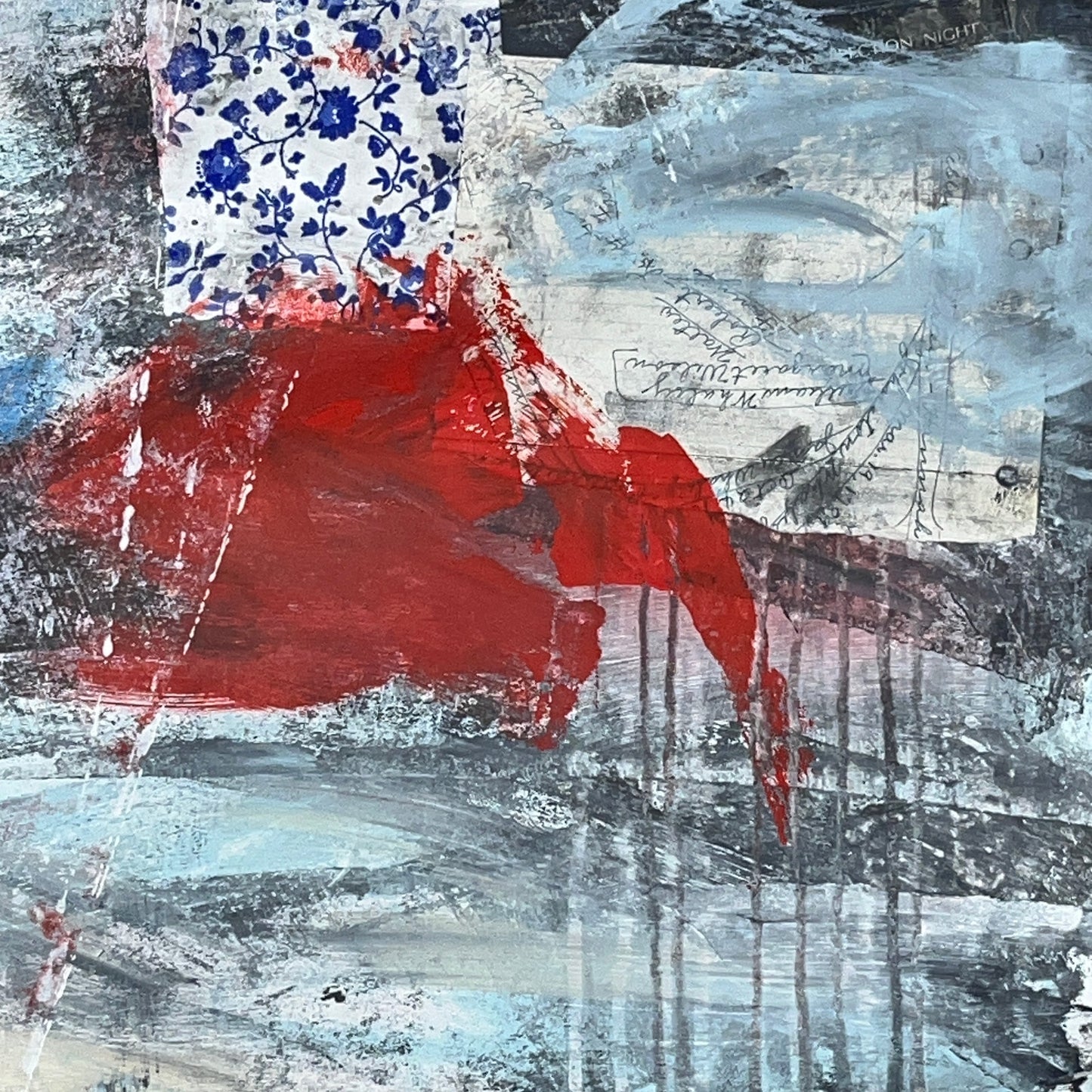 Original Mixed Media Abstract Modern Art Painting 24x36 “Times Square 1945"