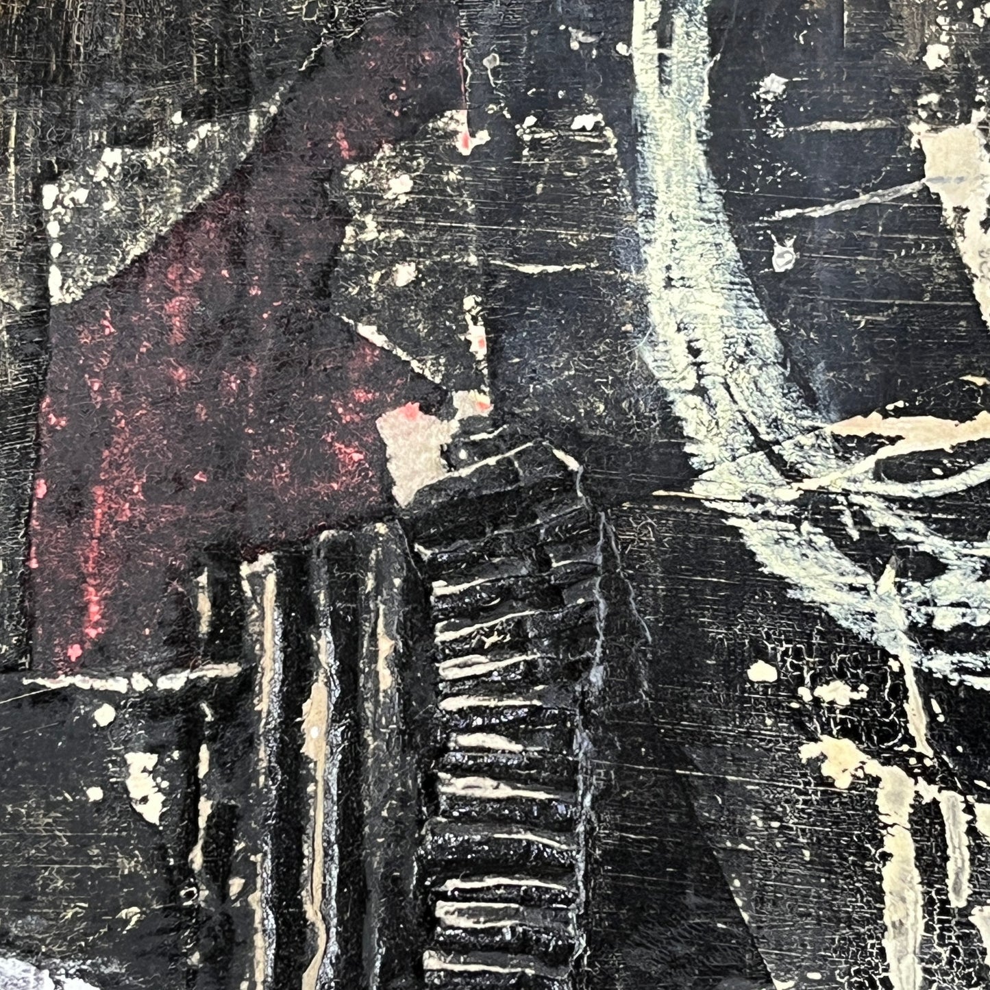 Original Grunge Minimalist Modern Art Collage Painting 8.5x11 "Ahull" Signed