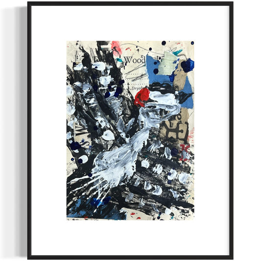 Original Abstract Modern Art Bird Painting "Downy Woodpecker" Signed