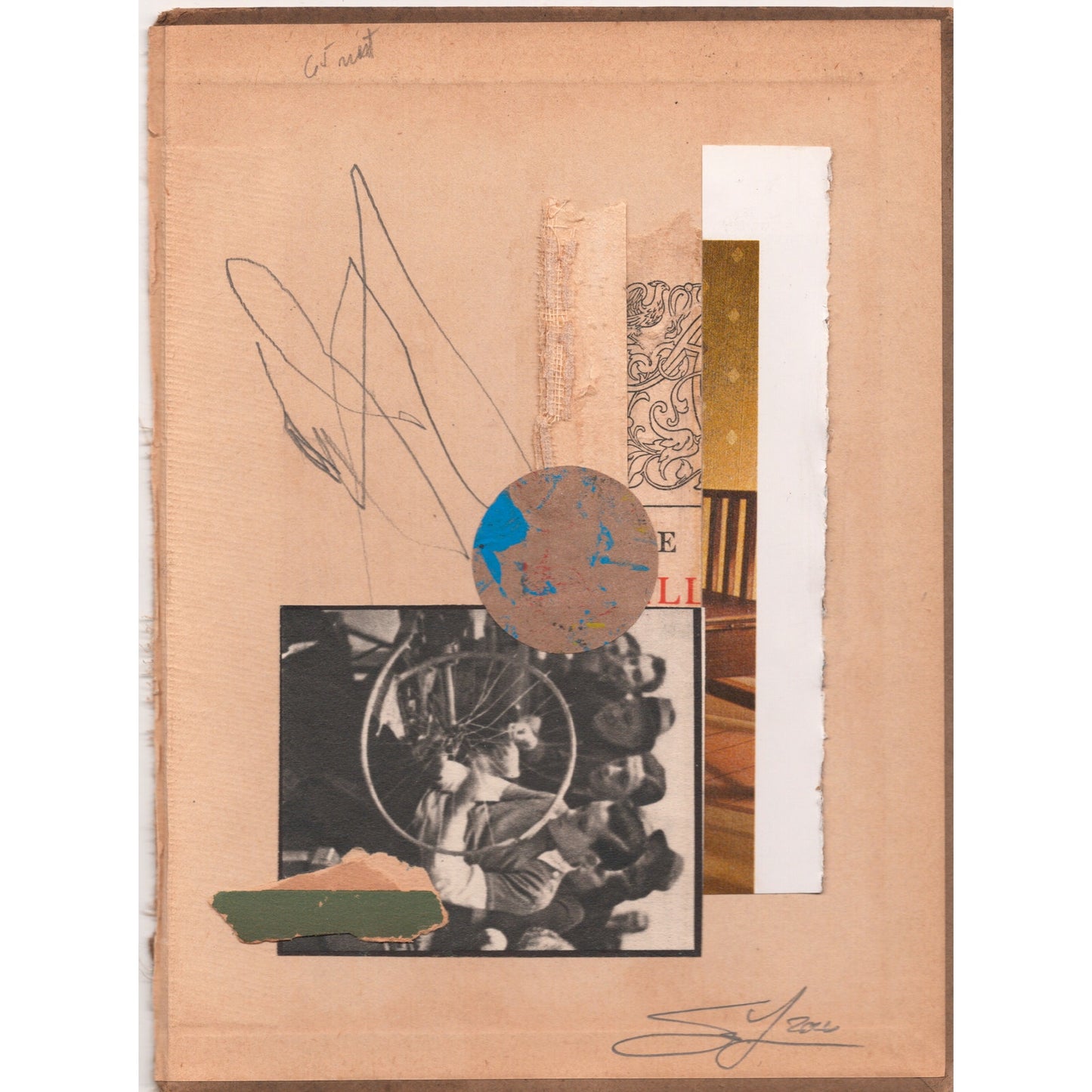 Original Mixed Media Modern Art Collage "Ventana" 5.75x8" Signed