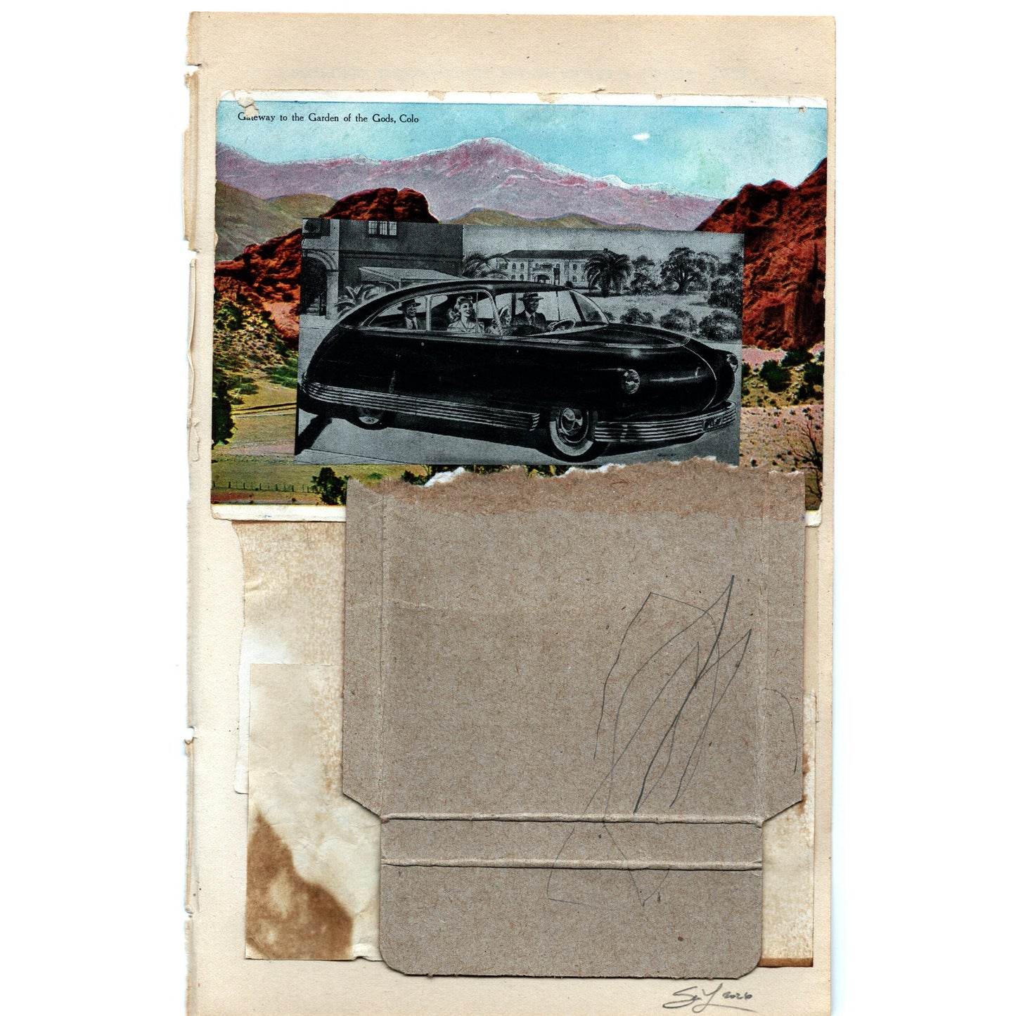 Original Mixed Media Modern Art Collage "Garden of the Gods" 5.75x9" Signed