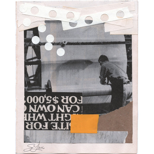 Original Mixed Media Modern Art Collage "Aerostat" 5.25x6.75" Signed
