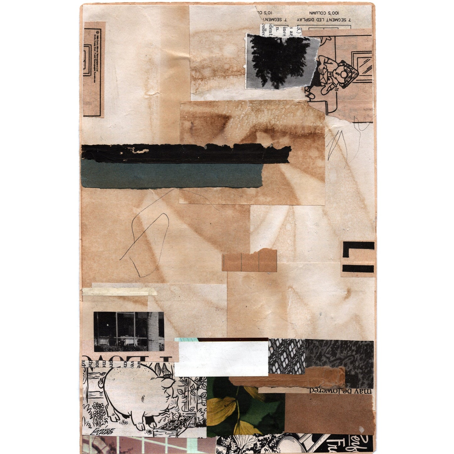 Original Mixed Media Modern Art Collage "Bottine" 6.25x10" Signed