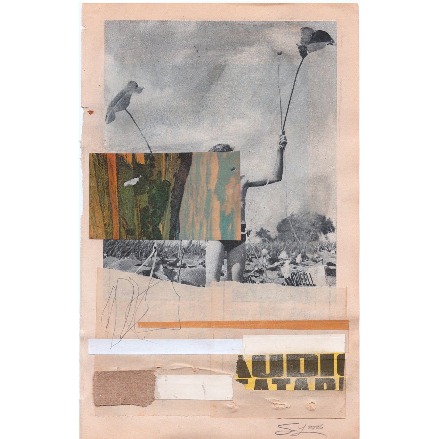 Original Mixed Media Modern Art Collage "Anele" 5.75x9" Signed
