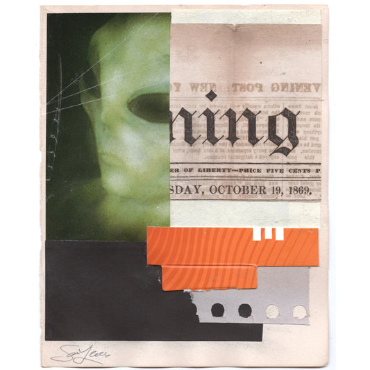 Original Mixed Media Modern Art Collage "Ning" 5.25x6.75" Signed