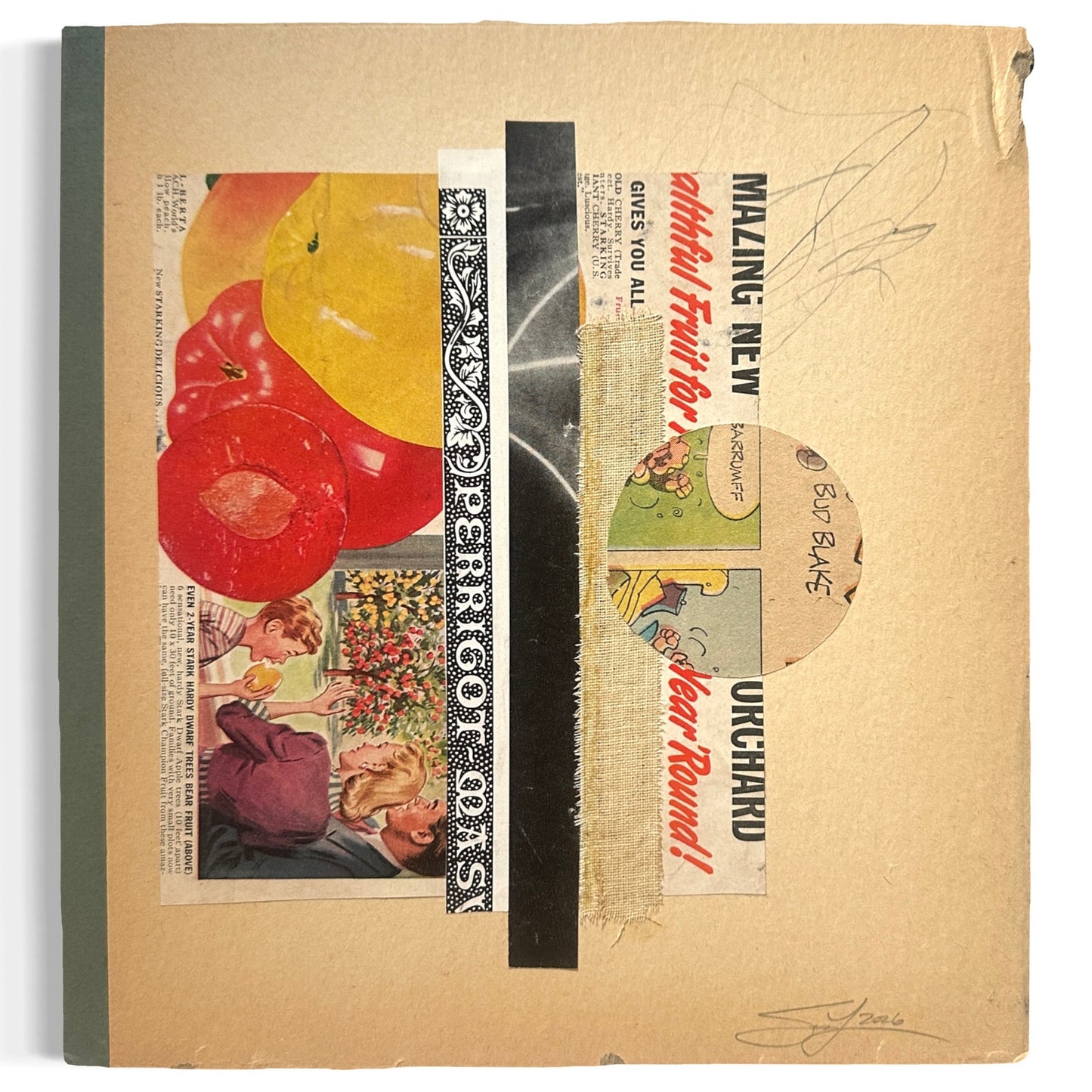 Original Mixed Media Modern Art Collage "Orchard" 9x9.5" Signed
