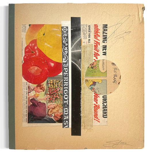 Original Mixed Media Modern Art Collage "Orchard" 9x9.5" Signed