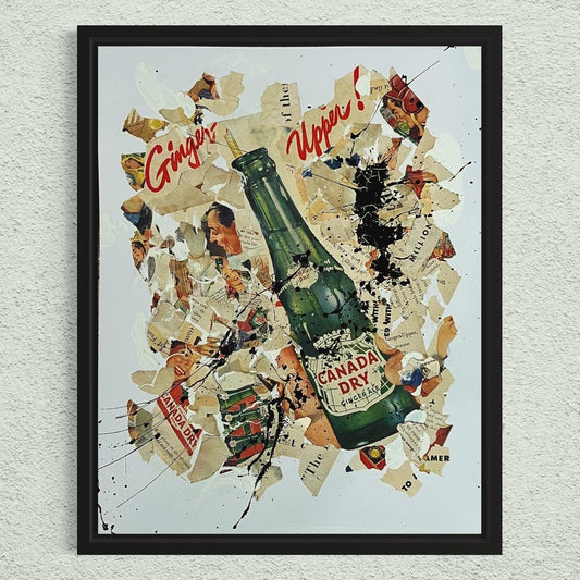 Original Mixed Media Abstract Art Collage Painting 11x14 1950's Ginger Ale Ad