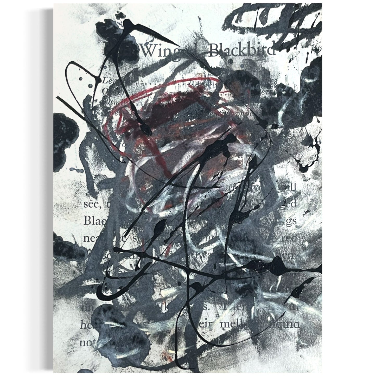 Original Abstract Modern Art Bird Painting "Red Winged Blackbird" Signed