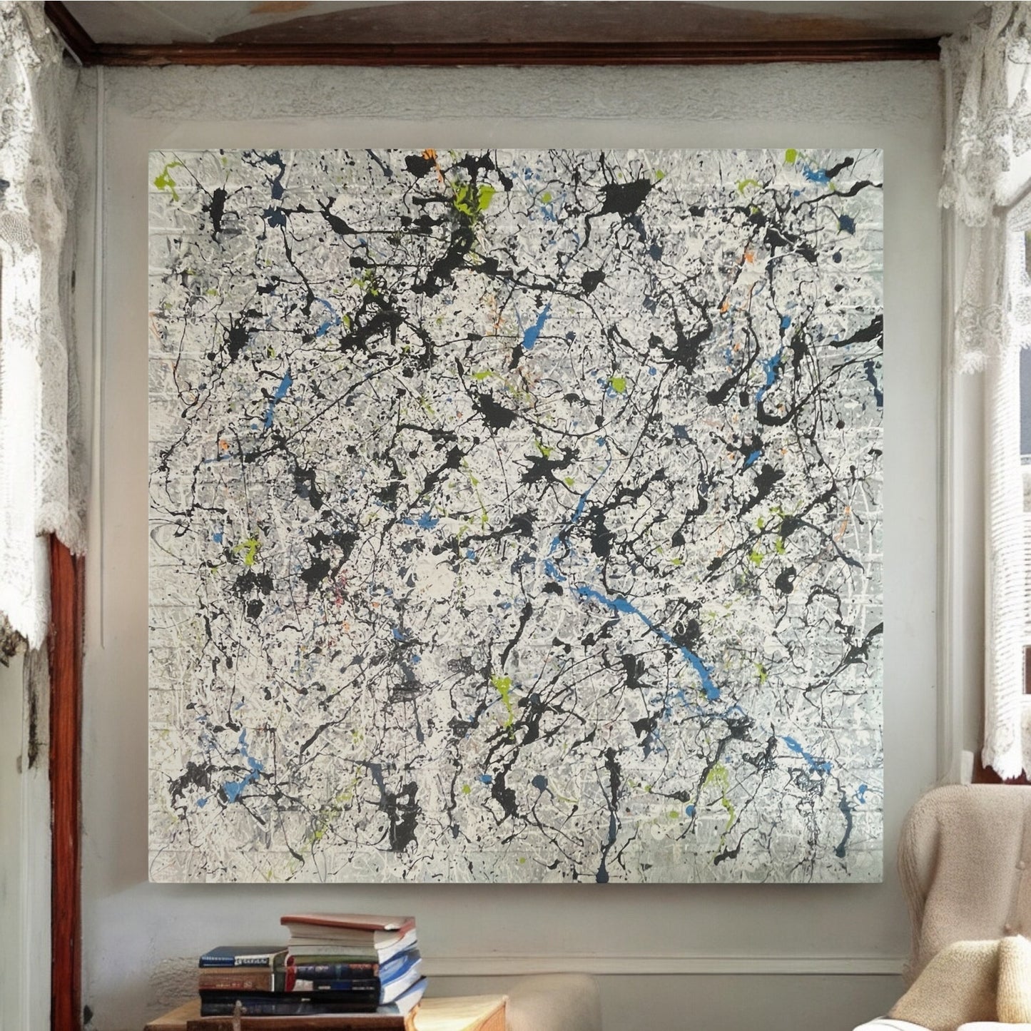 Original Huge Abstract Art Painting 48x48" 4ft On Faux Brick “Acid Rhythm”