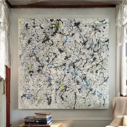 Original Huge Abstract Art Painting 48x48" 4ft On Faux Brick “Acid Rhythm”