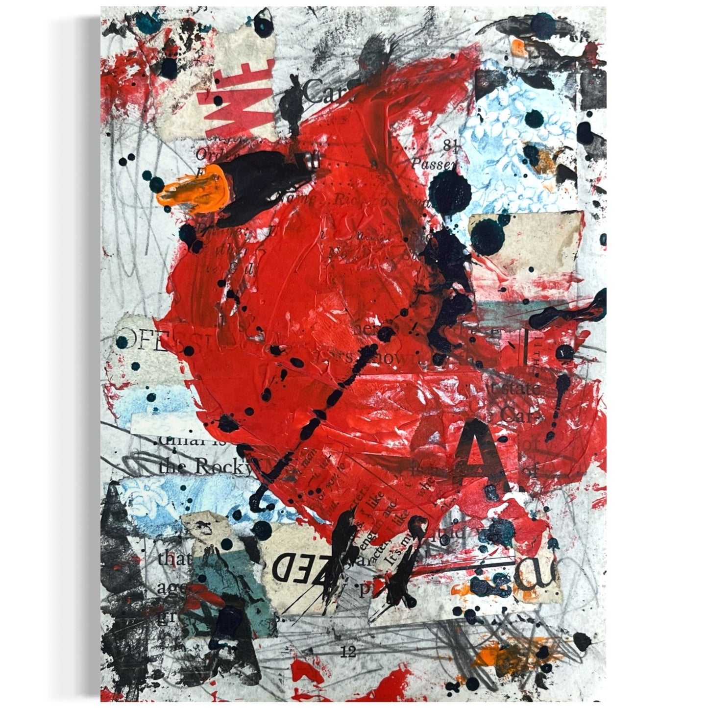 Original Abstract Modern Art Bird Painting "Cardinal" Signed