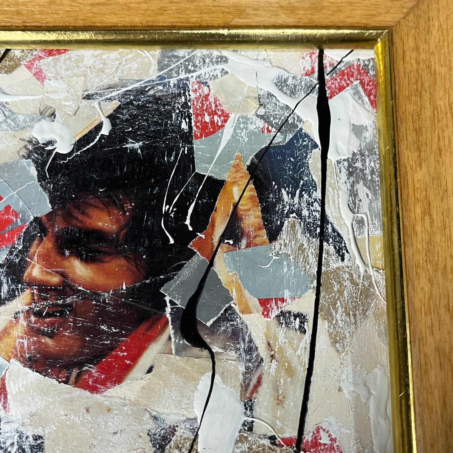 Original Framed Mixed Media Abstract Art Collage 10x12 "1970s Elvis Print"