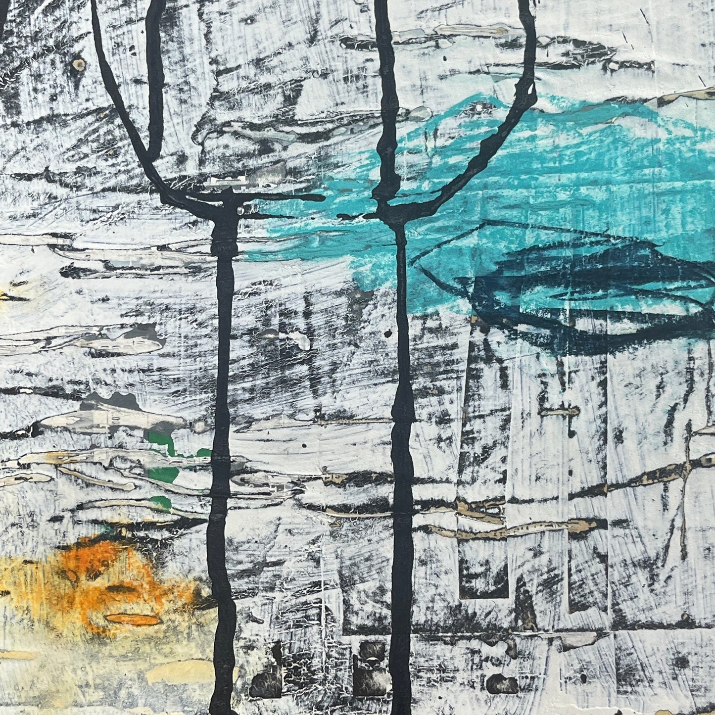 Original Grunge Minimalist Modern Art Collage Painting 8.5x11 "Lysis" Signed