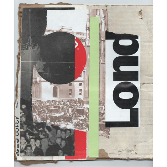 Original Mixed Media Modern Art Collage "Lond" 8.5x9" Signed