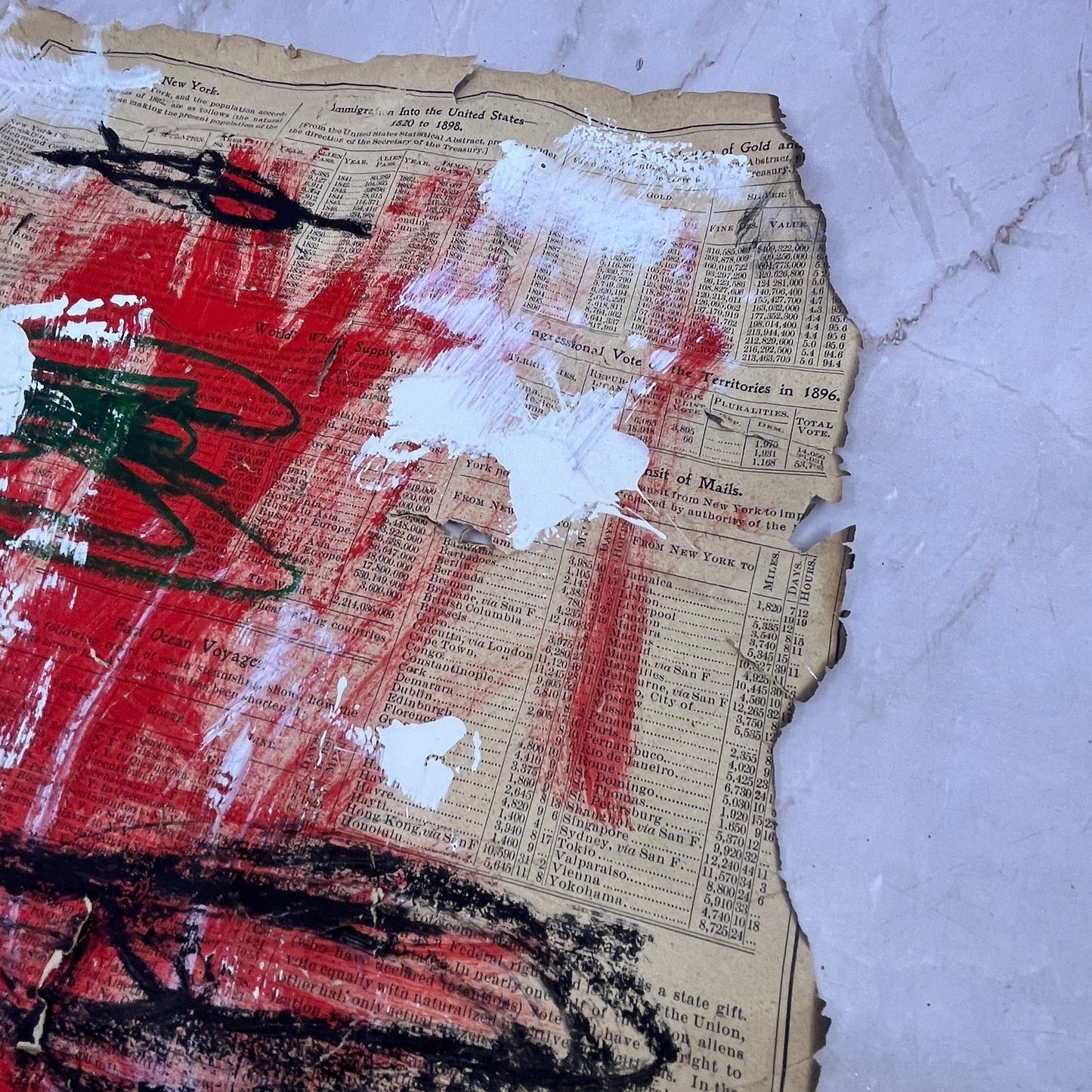 Original Mixed Media Abstract Art "Immigration 2024" On 1800s Atlas Page