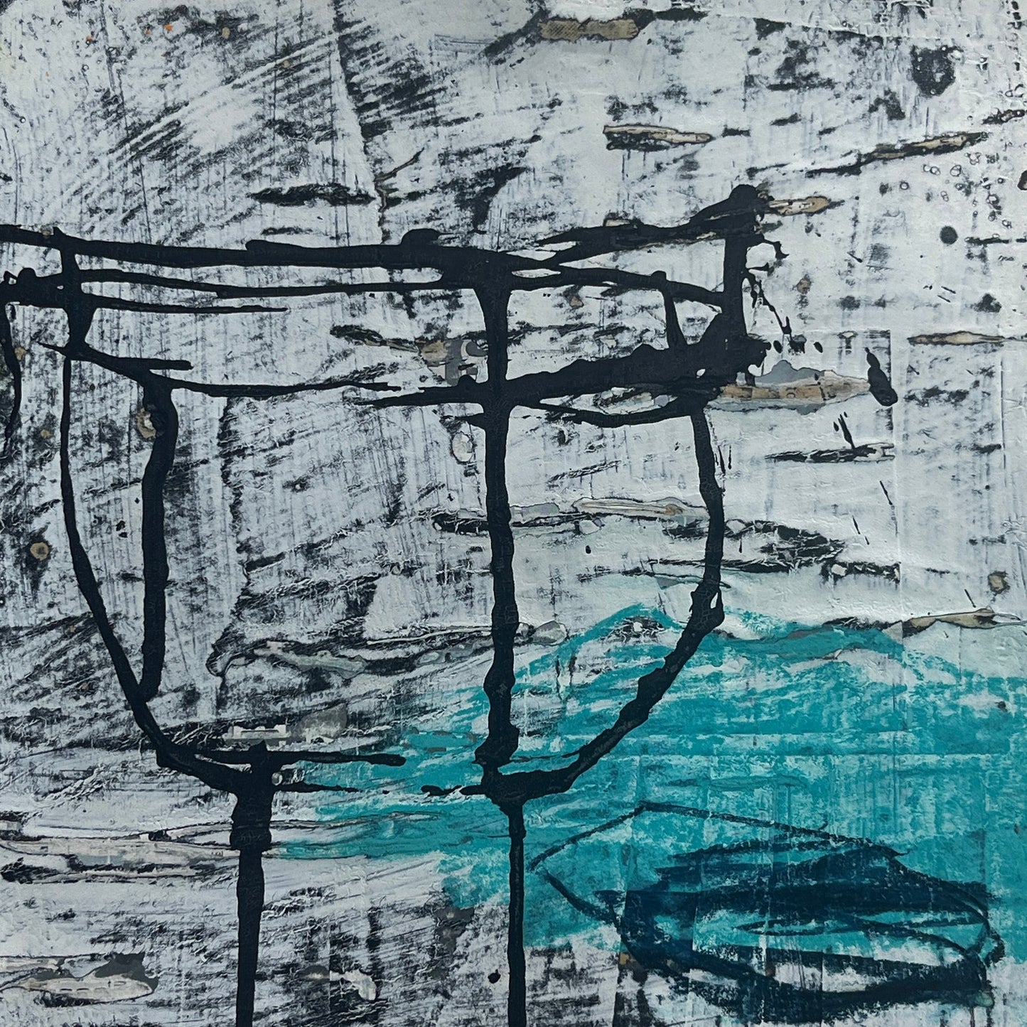 Original Grunge Minimalist Modern Art Collage Painting 8.5x11 "Lysis" Signed