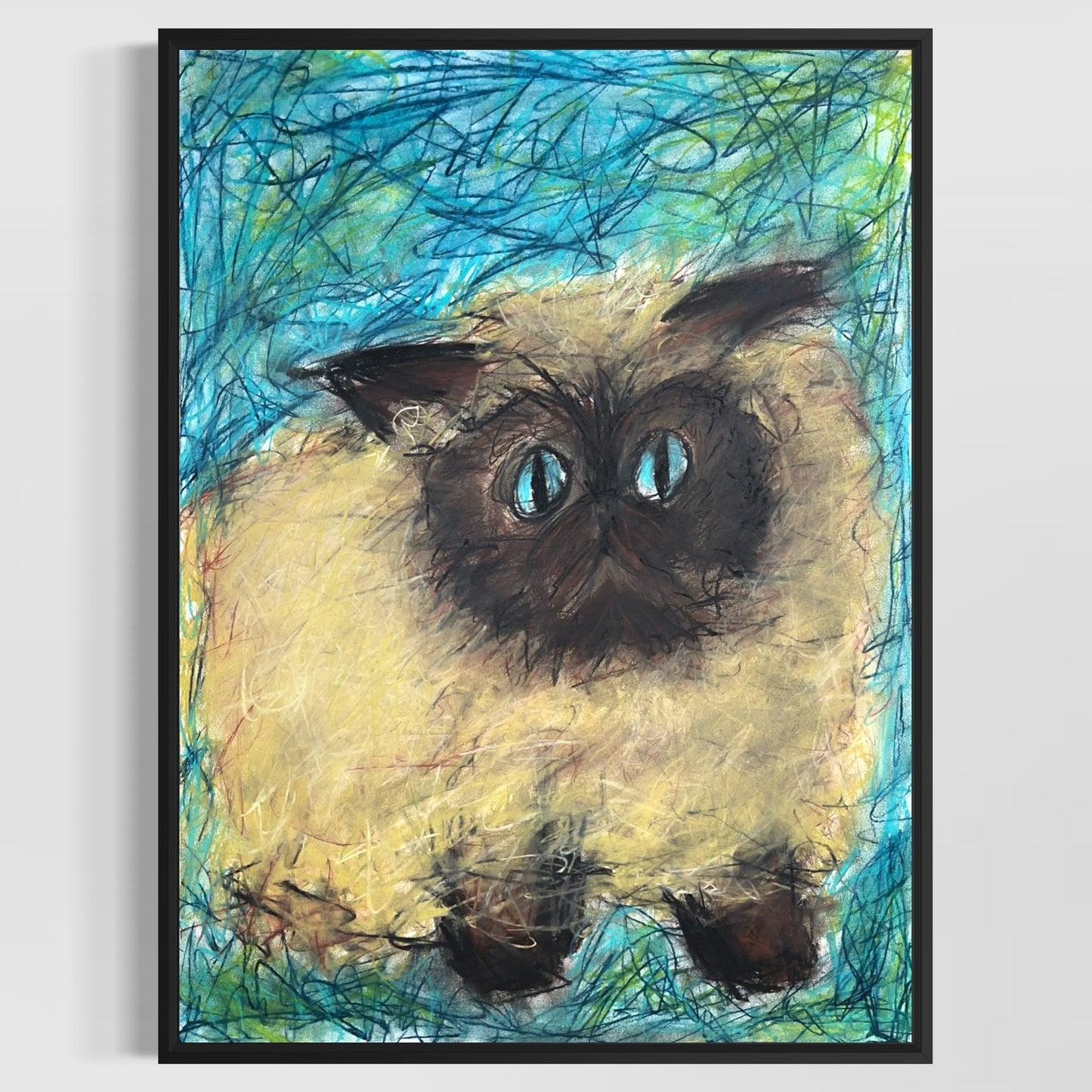 Original Mixed Media Art on Paper 18x24 "Seal Point Himalayan Cat" Signed