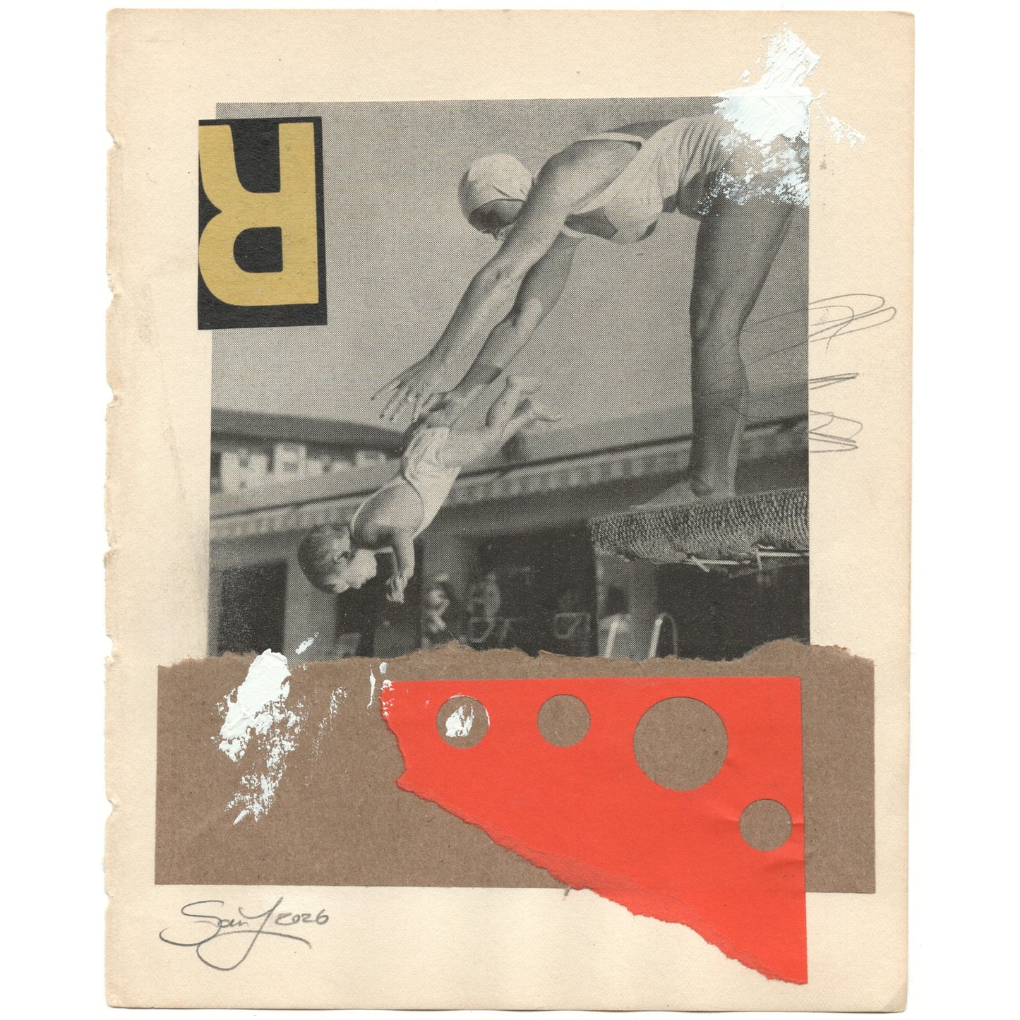 Original Mixed Media Modern Art Collage "Lustration" 5.25x6.75" Signed