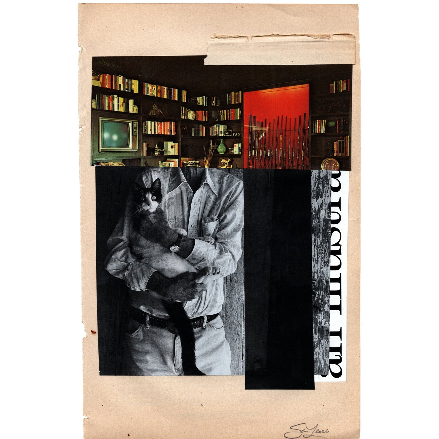 Original Mixed Media Modern Art Collage "Pedalian" 5.75x9" Signed