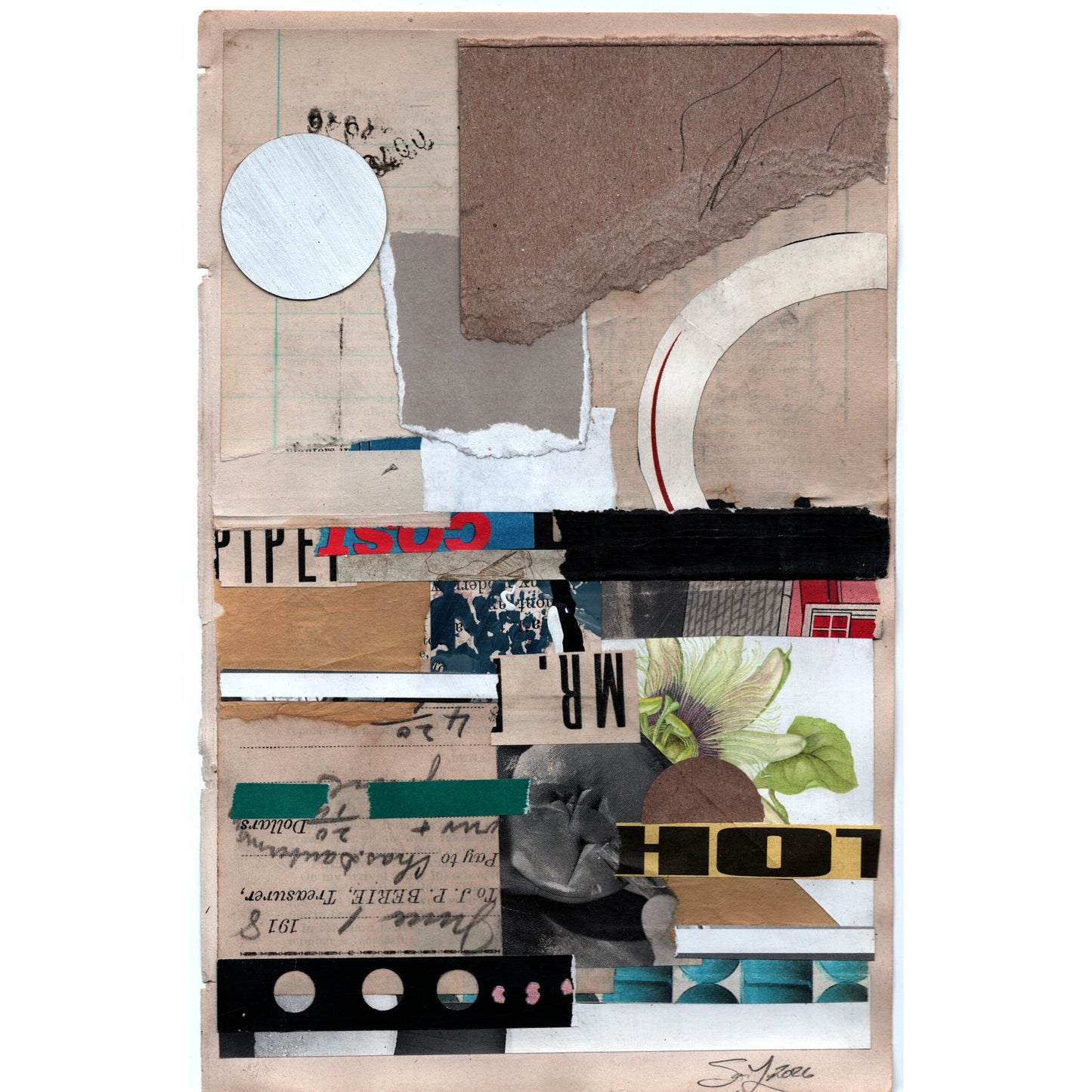 Original Mixed Media Modern Art Collage "Matriherital" 5.75x9" Signed