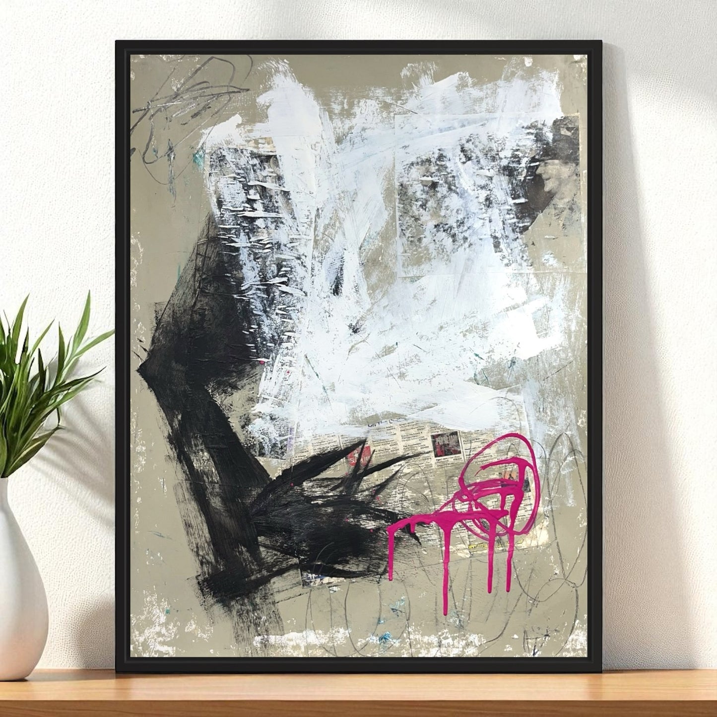 Original Mixed Media Abstract Modern Art Painting 18x24 "Synechthry" Signed