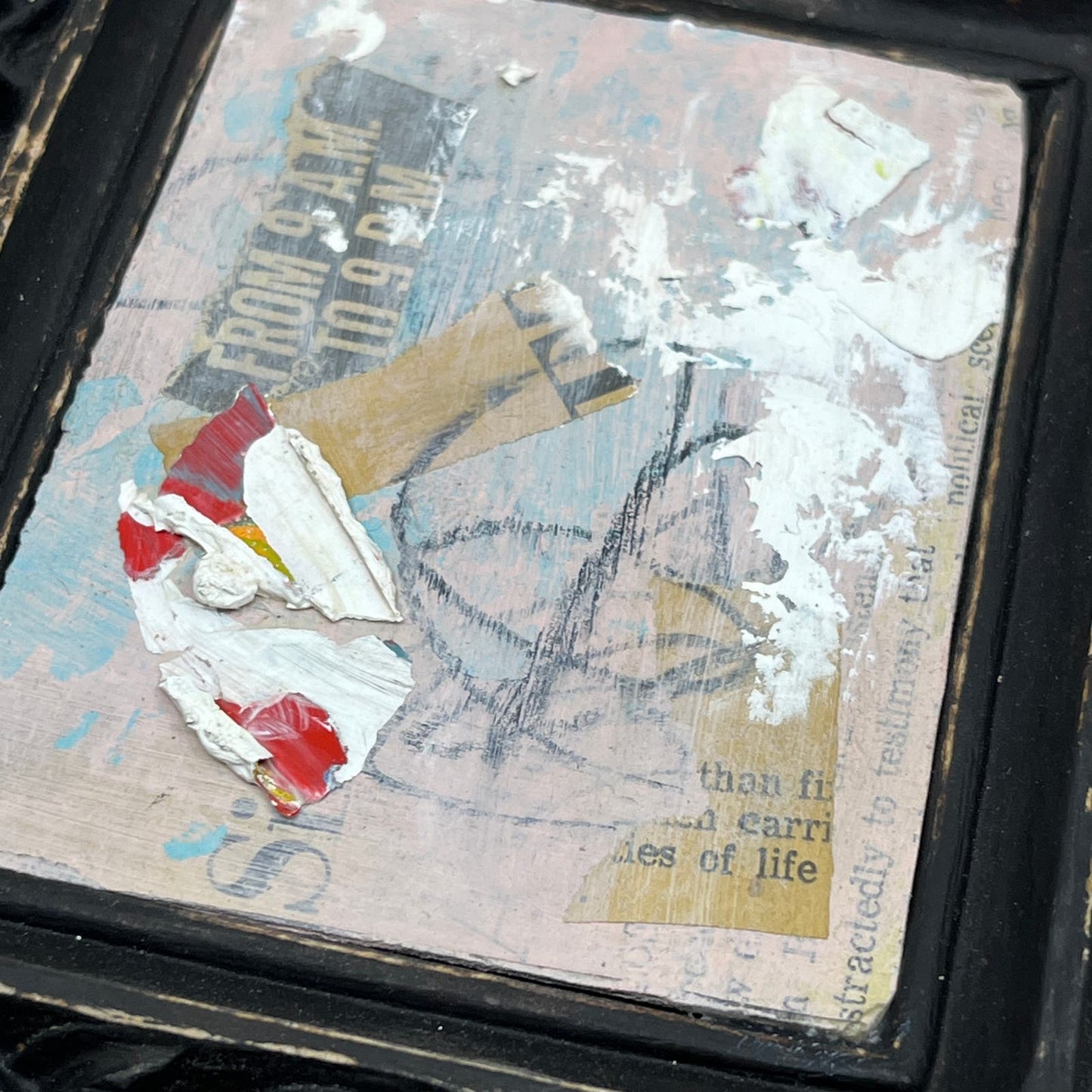 Original Framed Mixed Media Abstract Art Painting Mini "9am to 9pm" Signed TD7