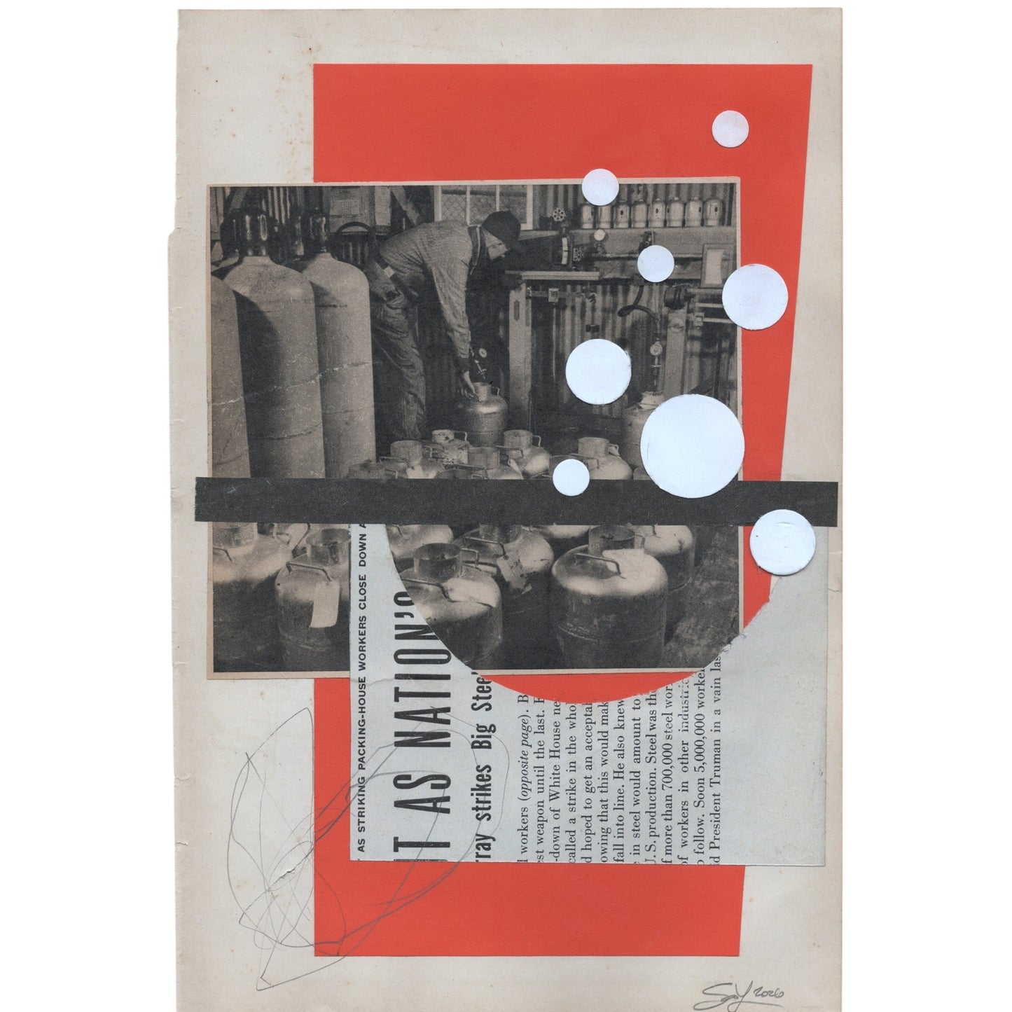 Original Mixed Media Modern Art Collage "Quotannal" 6.25x9.5" Signed