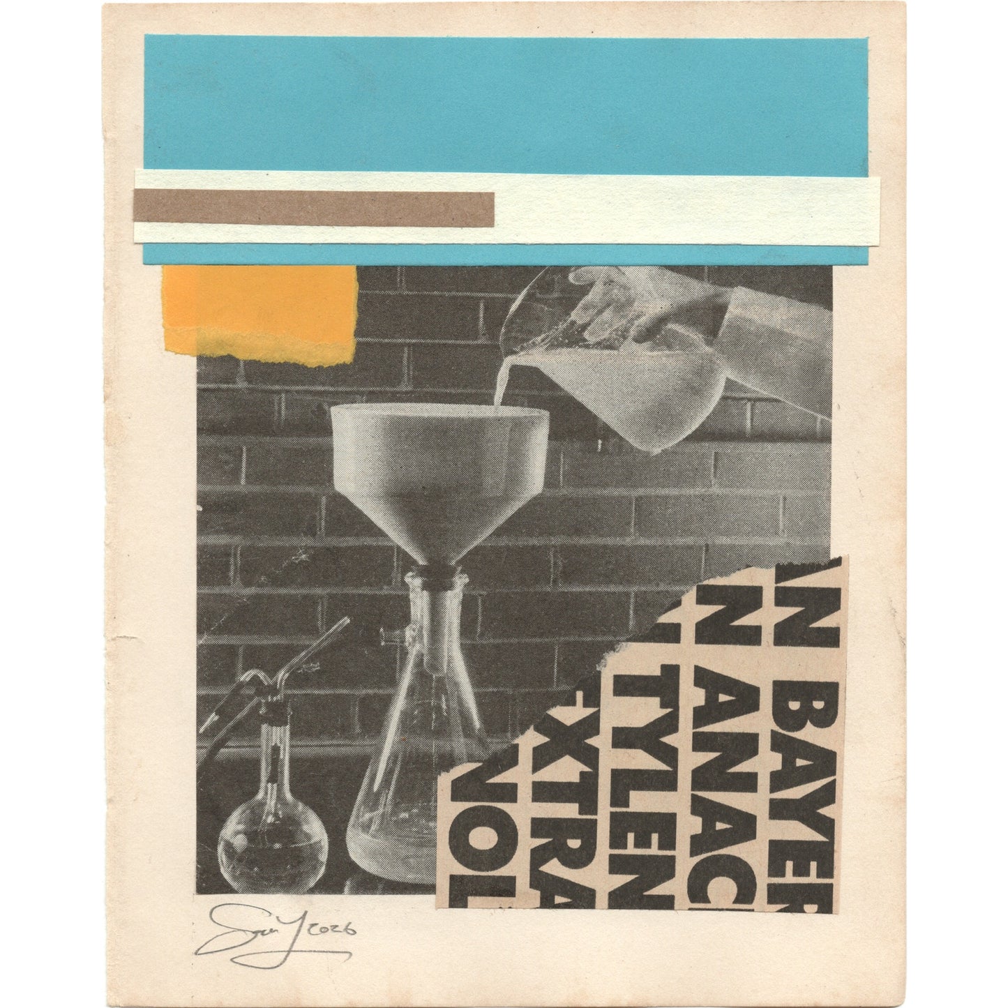 Original Mixed Media Modern Art Collage "Strobic" 5.25x6.75" Signed