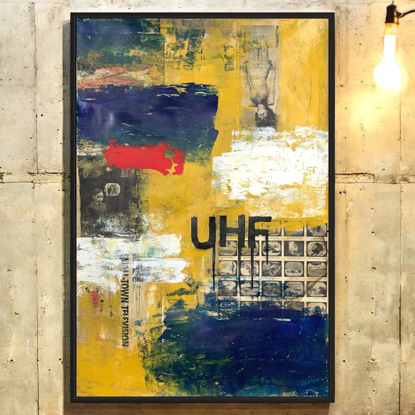 Original Mixed Media Modern Art Painting 24x36 "Small Town Television" Signed