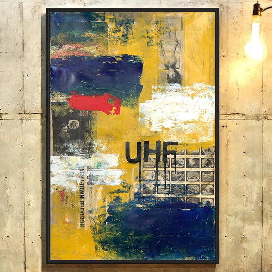 Original Mixed Media Modern Art Painting 24x36 "Small Town Television" Signed