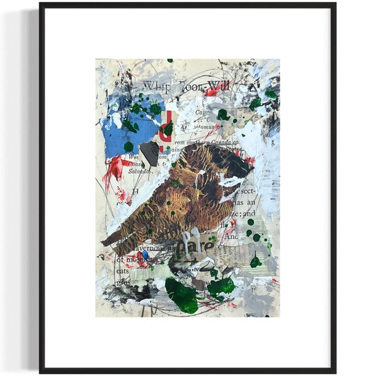 Original Abstract Modern Art Bird Painting "Whip-Poor-Will" Signed