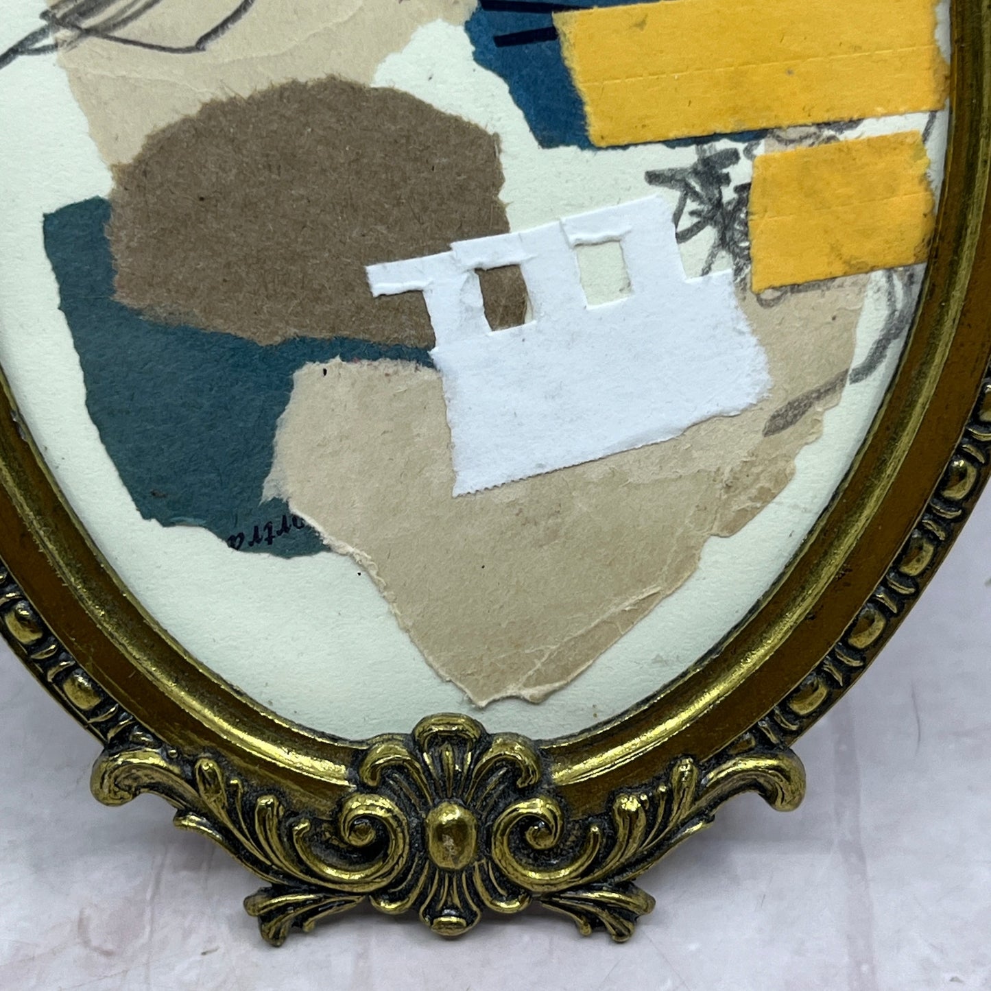 Original Framed Mixed Media Art Collage Mini 6x4 "Navy Construct VII" TK3