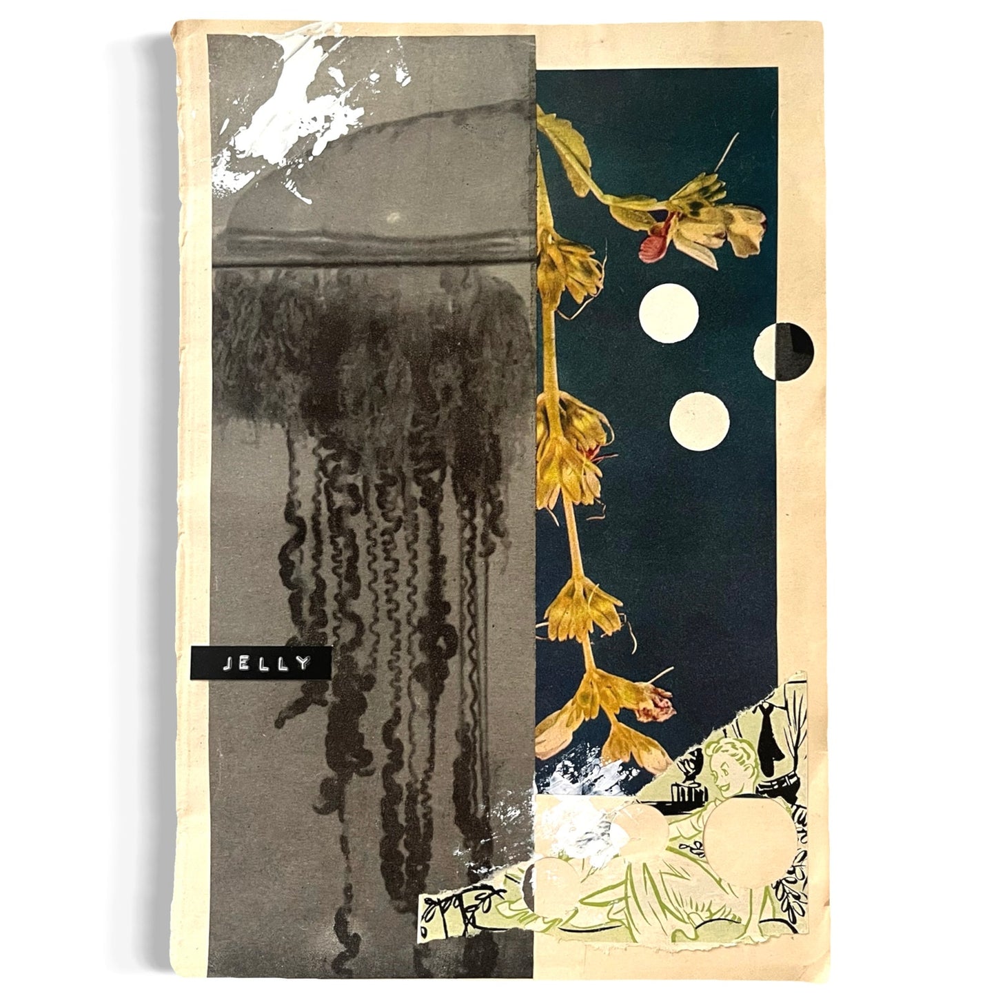 Original Mixed Media Modern Art Collage "Jelly" 7x10.25" Signed