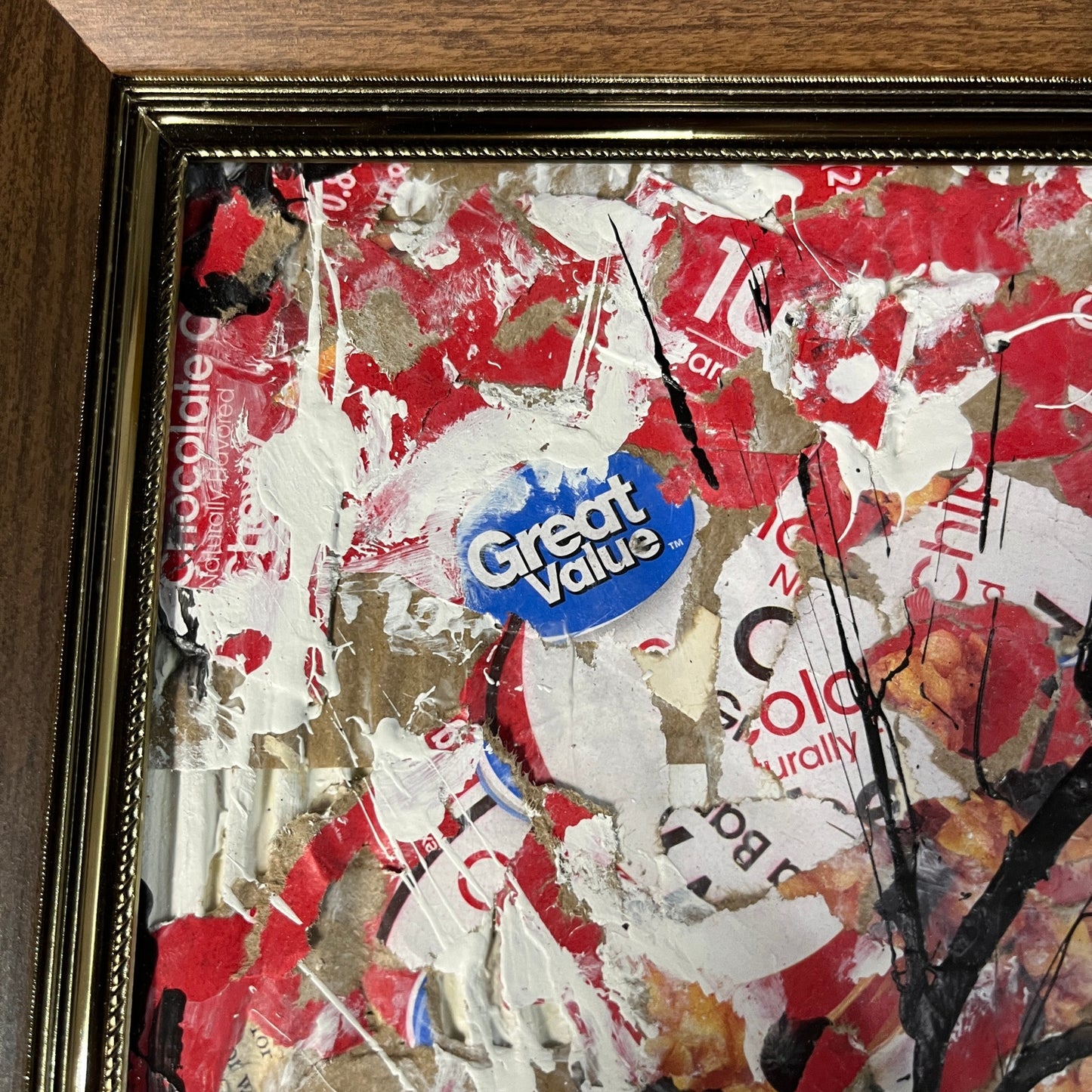 Original Framed Mixed Media Collage 10x12 "Great Value Chewy Granola Bar Box"