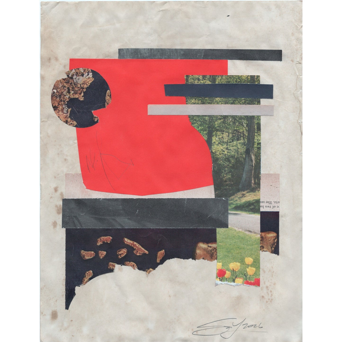Original Mixed Media Modern Art Collage "Campanile" 8.5x11" Signed