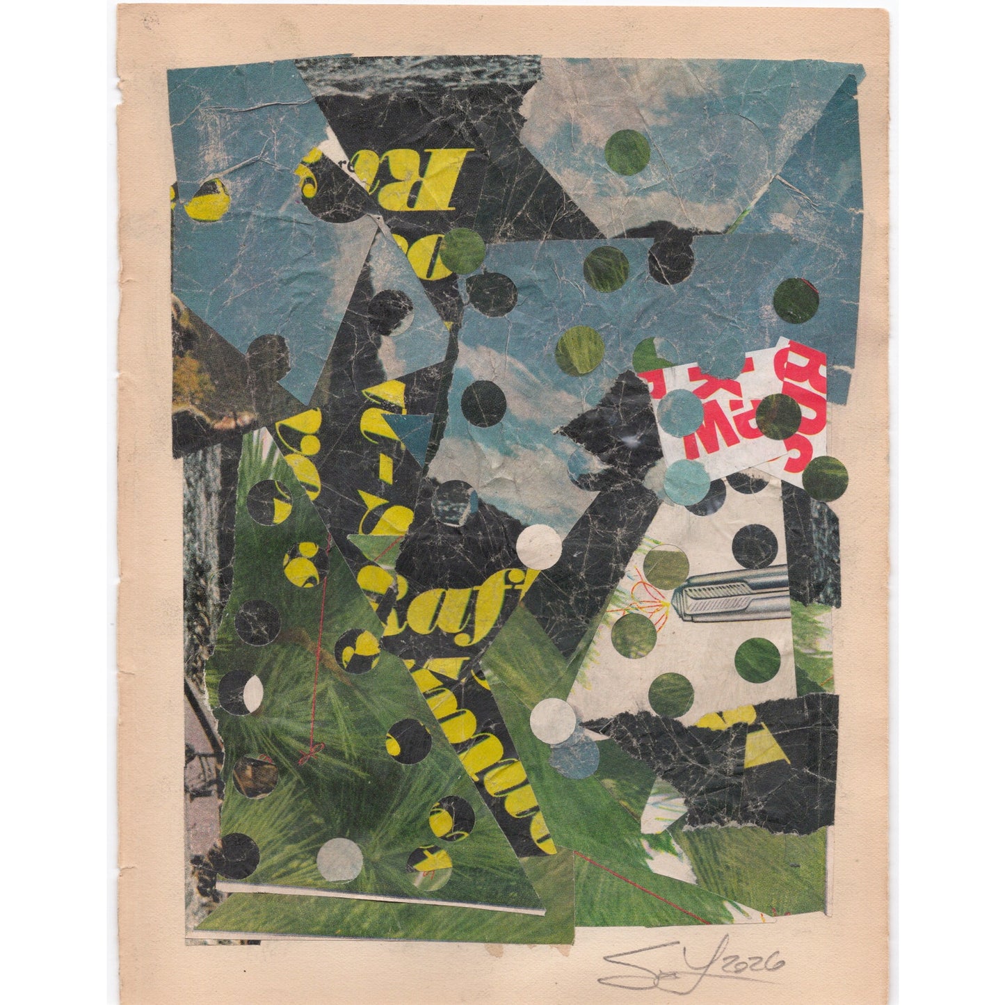 Original Mixed Media Modern Art Collage "Hamose" 5.75x7.5" Signed