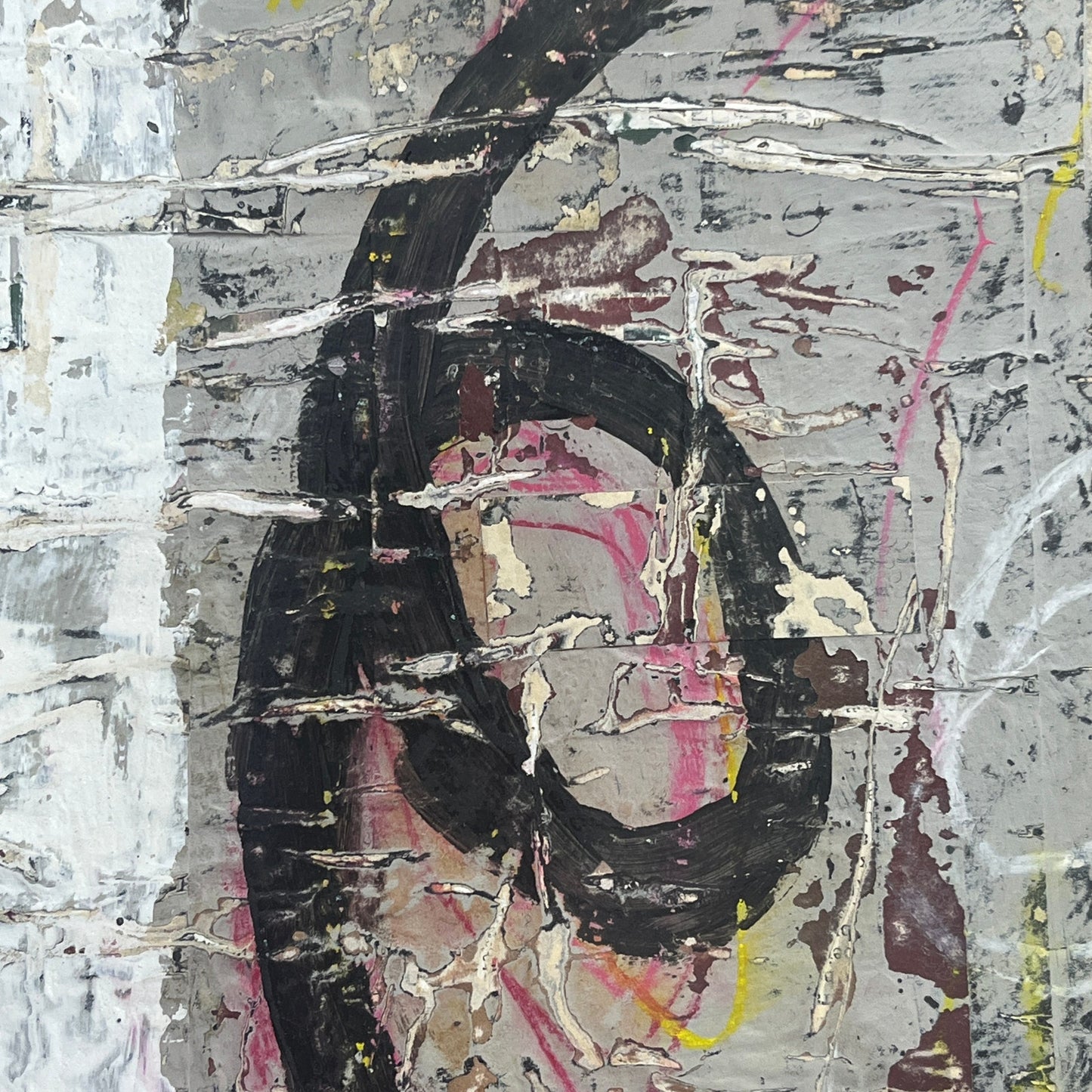 Original Grunge Minimalist Modern Art Collage Painting 8.5x11 "Anapnea" Signed