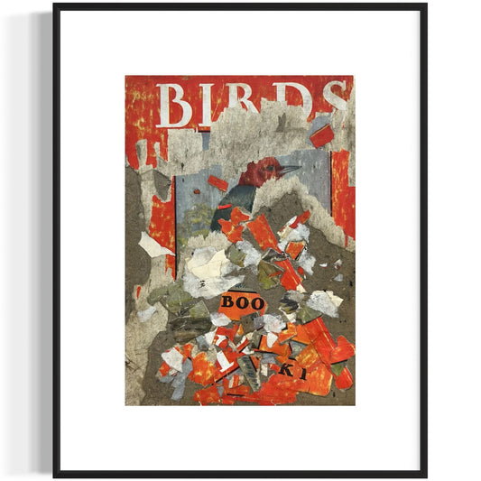 Original Abstract Modern Art Bird Painting "Birds Book I Front Cover" Signed